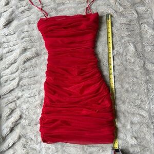 House of CB ‘Ella’ Red Gathered Mesh Mini Dress NWOT